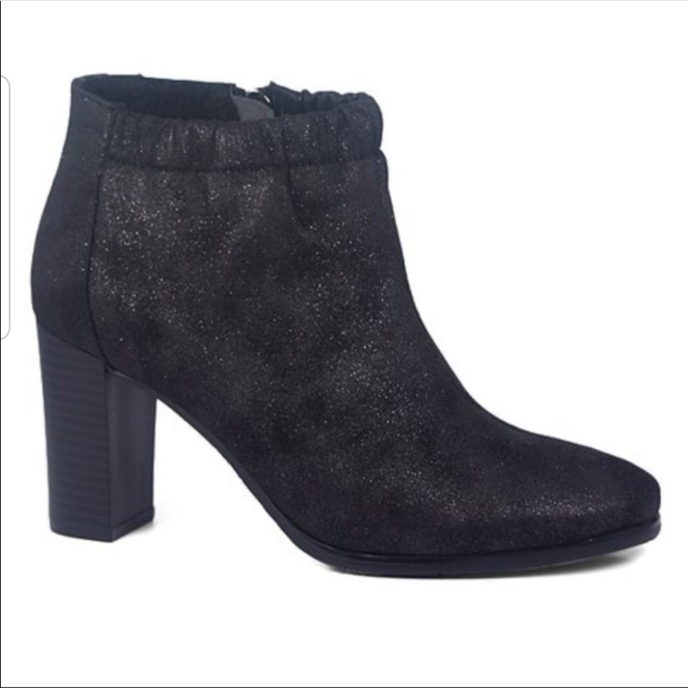 Antelope Ruched Collar Metallic Heeled Bootie